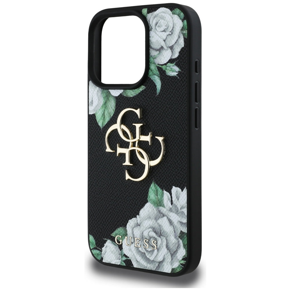 Θήκη για Apple iPhone 16 Pro, Guess, 4G Grained Roses Big Logo, Μαύρη