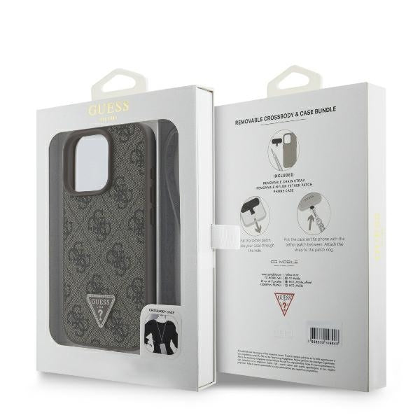 Θήκη για Apple iPhone 16 Pro, Guess, Crossbody 4G Triangle Strass, Καφέ