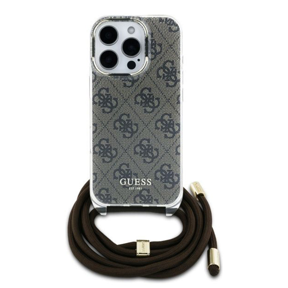 Θήκη για Apple iPhone 16 Pro, Guess, Crossbody Cord 4G Print, Καφέ