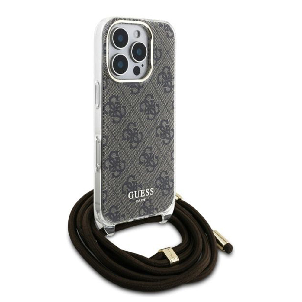 Θήκη για Apple iPhone 16 Pro, Guess, Crossbody Cord 4G Print, Καφέ