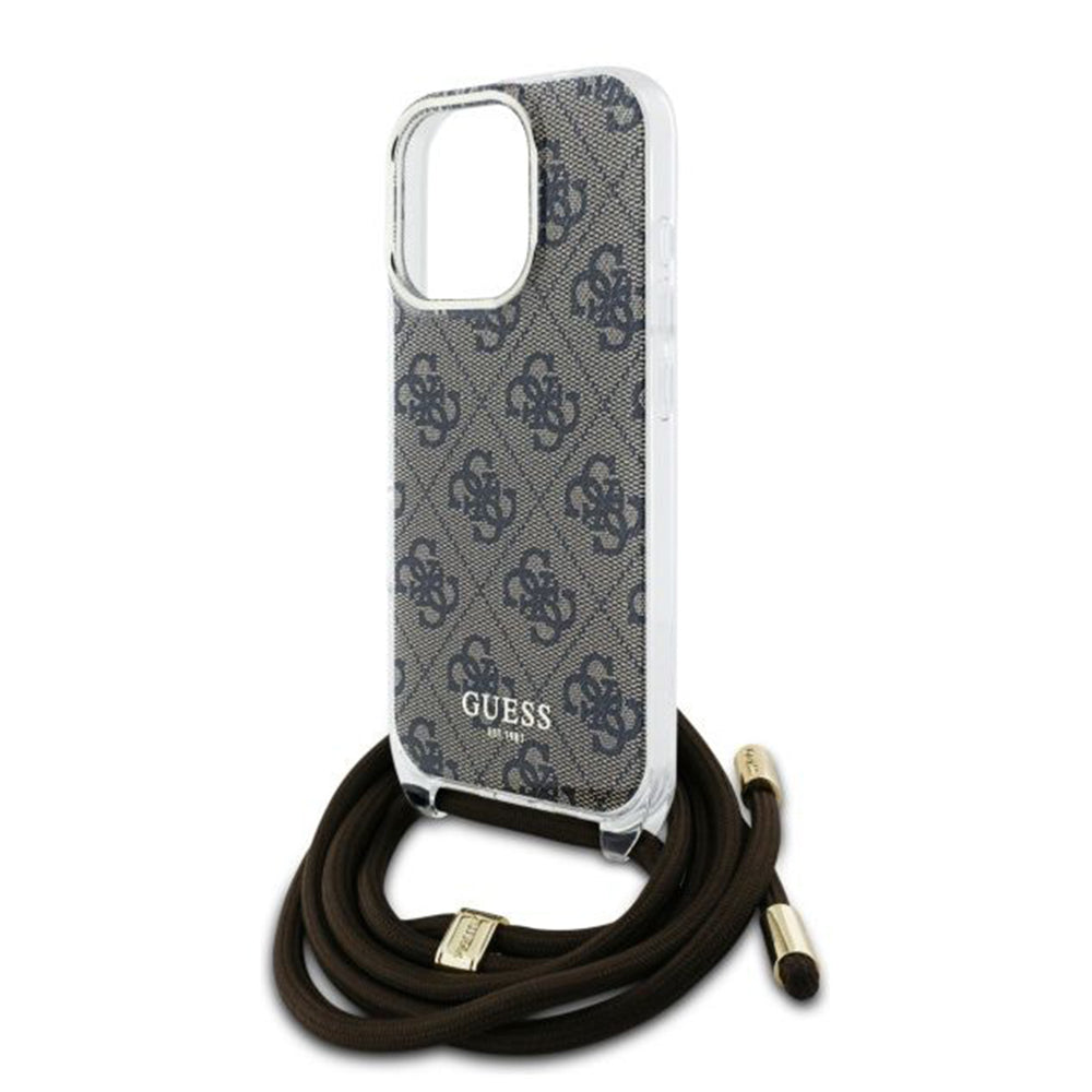Θήκη για Apple iPhone 16 Pro, Guess, Crossbody Cord 4G Print, Καφέ