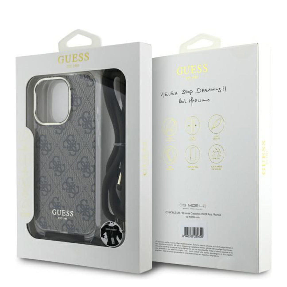 Θήκη για Apple iPhone 16 Pro, Guess, Crossbody Cord 4G Print, Καφέ