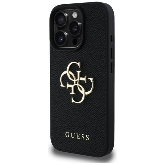 Θήκη για Apple iPhone 16 Pro, Guess, Grained Big 4G Logo Small Classic Logo, Μαύρη
