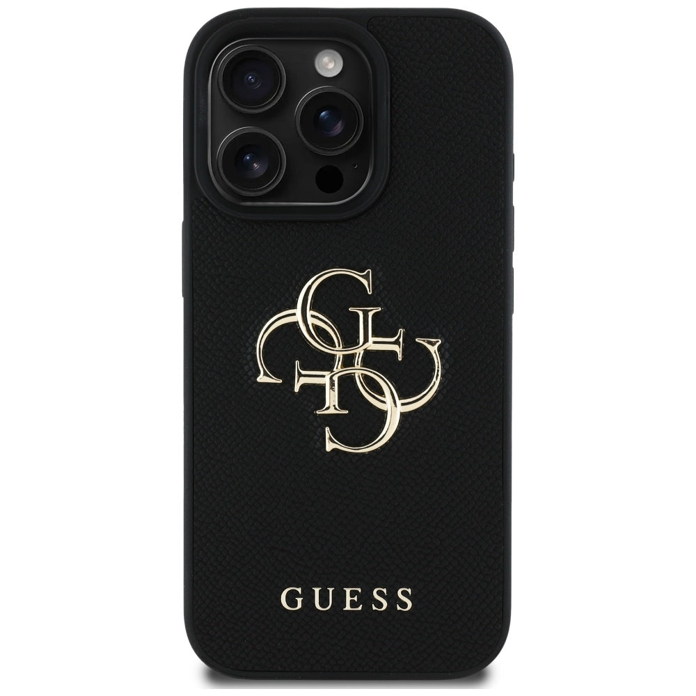 Θήκη για Apple iPhone 16 Pro, Guess, Grained Big 4G Logo Small Classic Logo, Μαύρη