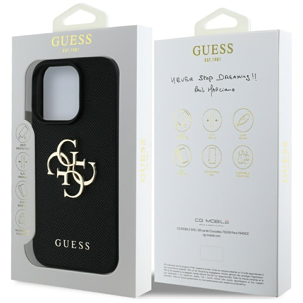 Θήκη για Apple iPhone 16 Pro, Guess, Grained Big 4G Logo Small Classic Logo, Μαύρη