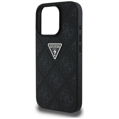 Case for Apple iPhone 16 Pro, Guess, Hot Stamp 4G Pattern Triangle Logo, Black