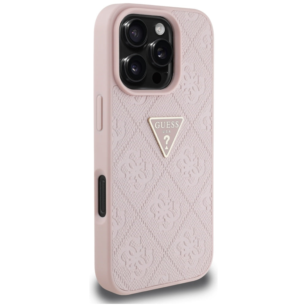 Θήκη για Apple iPhone 16 Pro, Guess, Hot Stamp 4G Pattern Triangle Logo, Ροζ