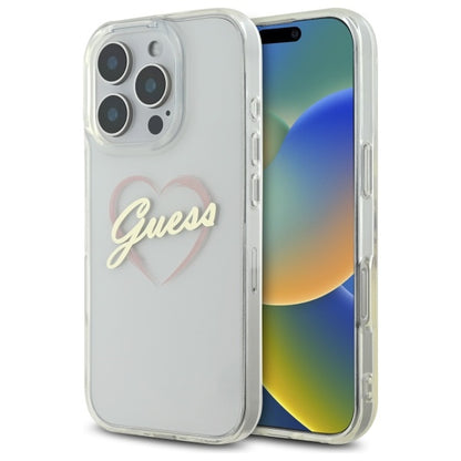 Θήκη για Apple iPhone 16 Pro, Guess, IML Heart, Διάφανη