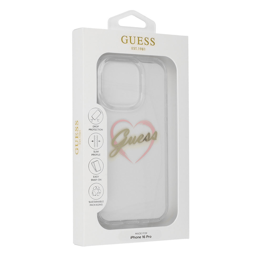 Θήκη για Apple iPhone 16 Pro, Guess, IML Heart, Διάφανη