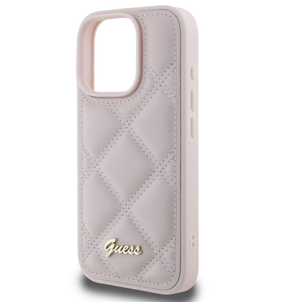 Case for Apple iPhone 16 Pro, Guess, Quilted Metal Logo, Pink