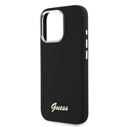 Θήκη για Apple iPhone 16 Pro, Guess, Script Metal Logo & Frame, Μαύρη