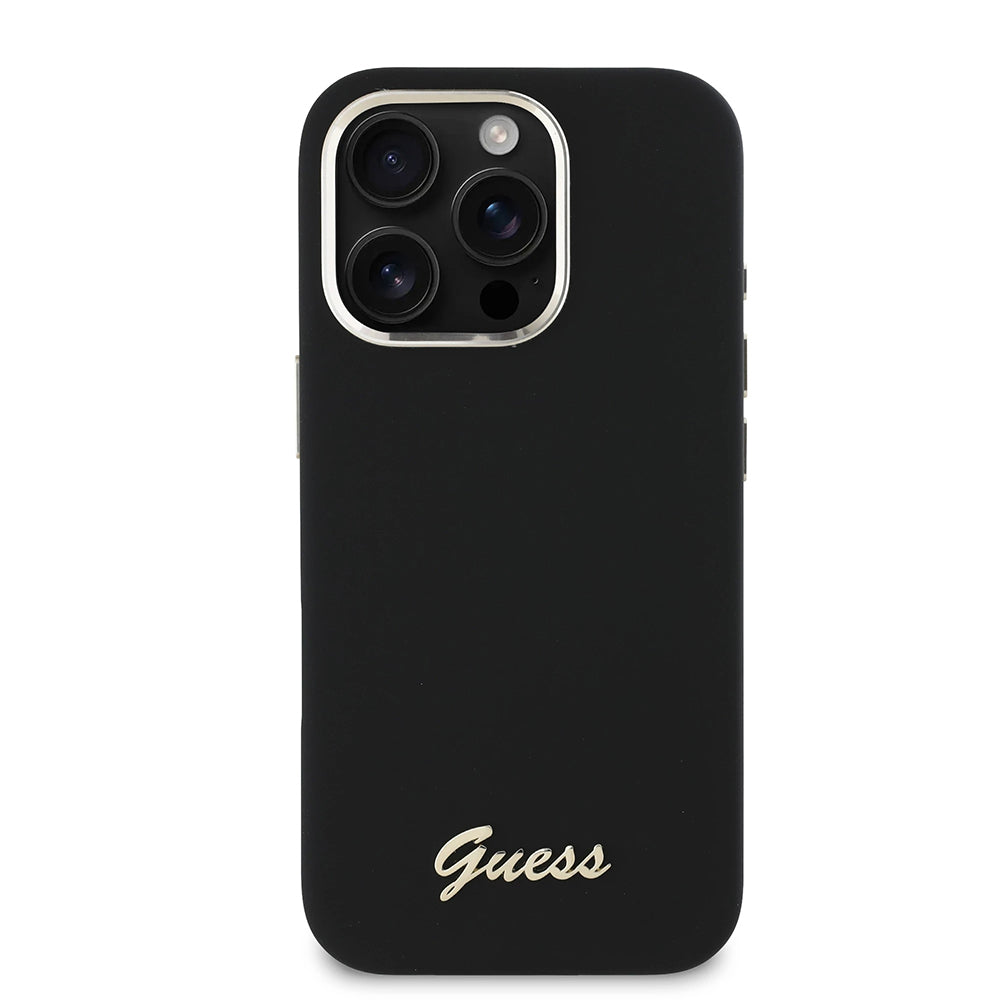 Θήκη για Apple iPhone 16 Pro, Guess, Script Metal Logo & Frame, Μαύρη
