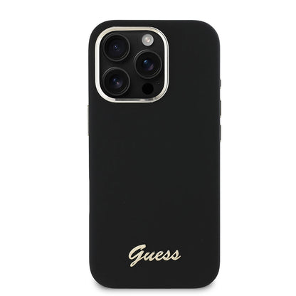 Θήκη για Apple iPhone 16 Pro, Guess, Script Metal Logo & Frame, Μαύρη