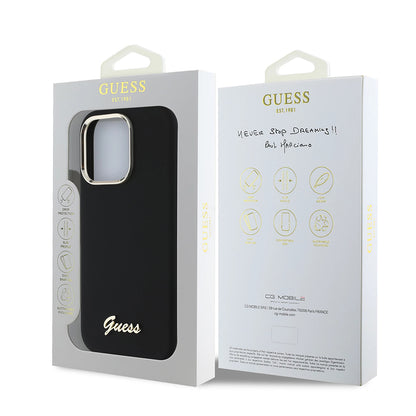 Θήκη για Apple iPhone 16 Pro, Guess, Script Metal Logo & Frame, Μαύρη