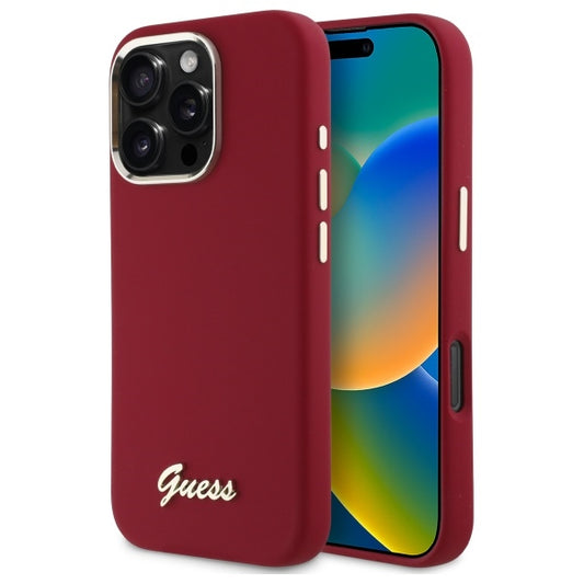 Θήκη για Apple iPhone 16 Pro, Guess, Script Metal Logo, Ροζ