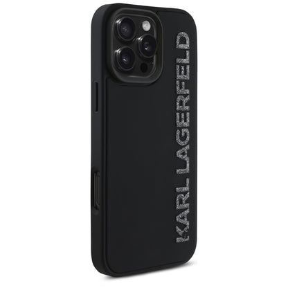 Θήκη για Apple iPhone 16 Pro, Karl Lagerfeld, 3D Rubber Elongated Glitter Logo, Μαύρη