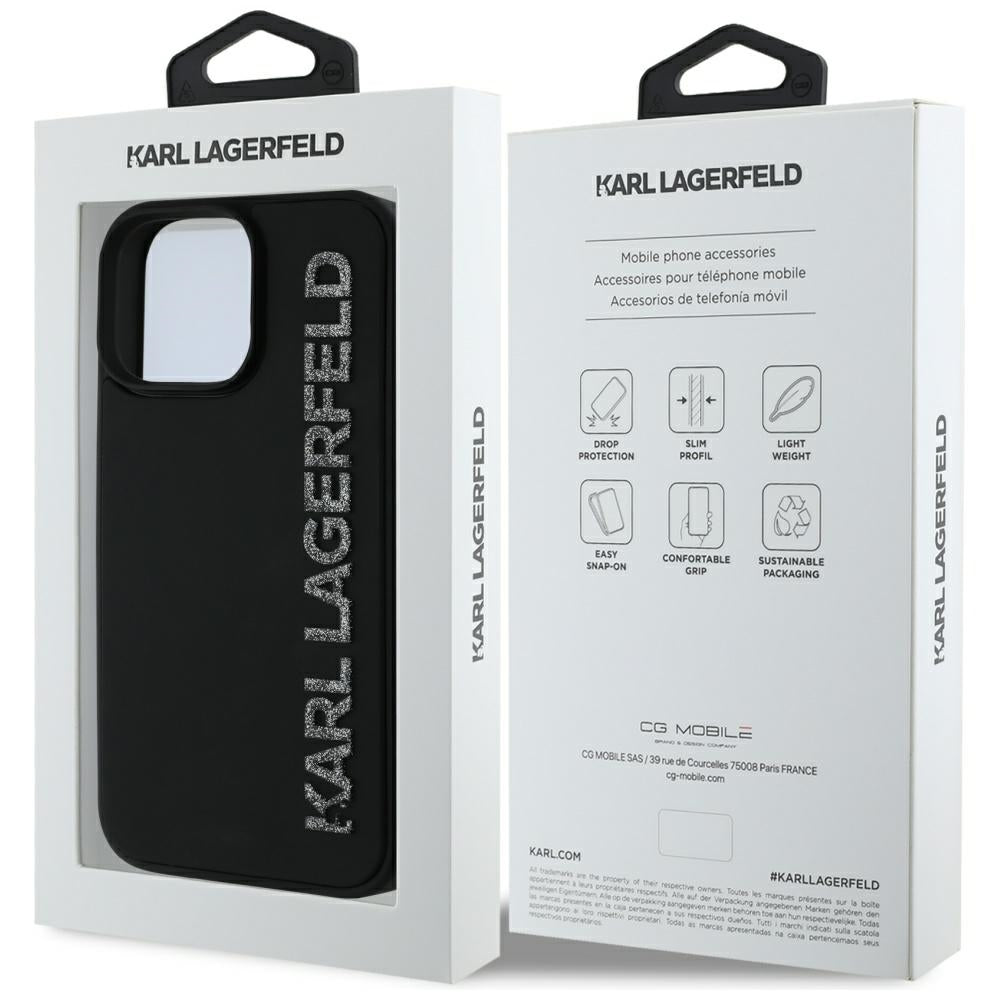 Θήκη για Apple iPhone 16 Pro, Karl Lagerfeld, 3D Rubber Elongated Glitter Logo, Μαύρη