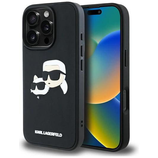 Θήκη για Apple iPhone 16 Pro, Karl Lagerfeld, 3D Rubber Karl & Choupette, Μαύρη