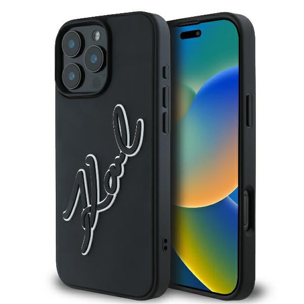Θήκη για Apple iPhone 16 Pro, Karl Lagerfeld, 3D Rubber Signature, Μαύρη