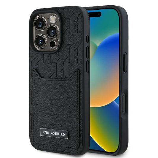 Θήκη για Apple iPhone 16 Pro, Karl Lagerfeld, Cardslots Monogram, Μαύρη
