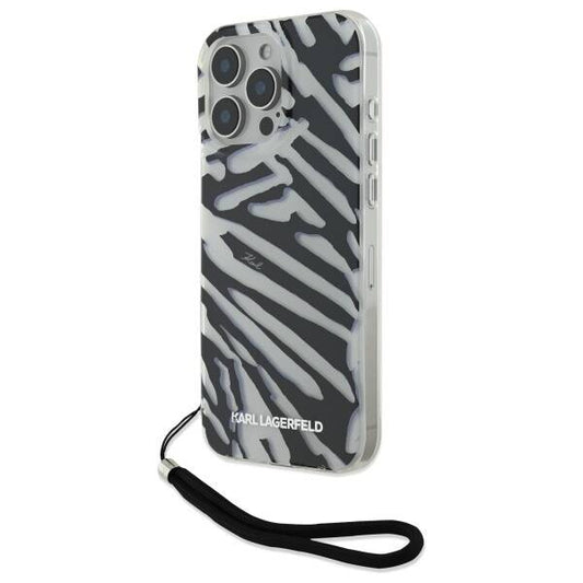 Θήκη για Apple iPhone 16 Pro, Karl Lagerfeld, IML Luxury Zebra Pattern with Strap, Μαύρη