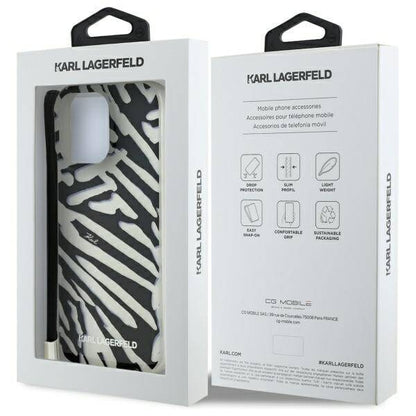 Case for Apple iPhone 16 Pro, Karl Lagerfeld, IML Luxury Zebra Pattern with Strap, Black