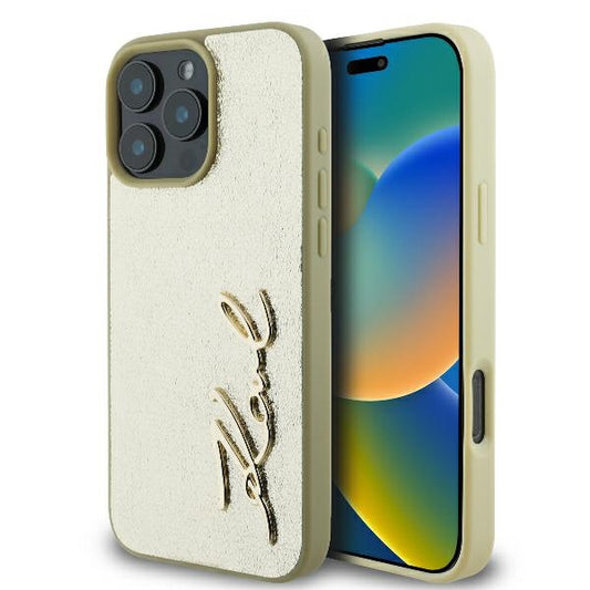 Θήκη για Apple iPhone 16 Pro, Karl Lagerfeld, Metal Signature, Χρυσή
