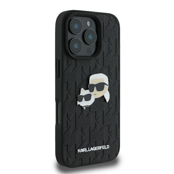 Θήκη για Apple iPhone 16 Pro, Karl Lagerfeld, Monogram Karl & Choupette's Heads, Μαύρη