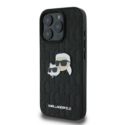 Θήκη για Apple iPhone 16 Pro, Karl Lagerfeld, Monogram Karl & Choupette's Heads, Μαύρη