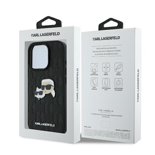 Θήκη για Apple iPhone 16 Pro, Karl Lagerfeld, Monogram Karl & Choupette's Heads, Μαύρη