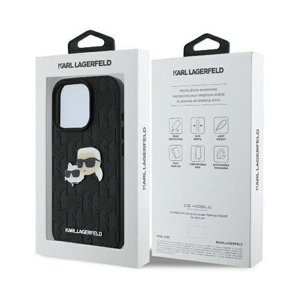 Θήκη για Apple iPhone 16 Pro, Karl Lagerfeld, Monogram Karl & Choupette's Heads, Μαύρη