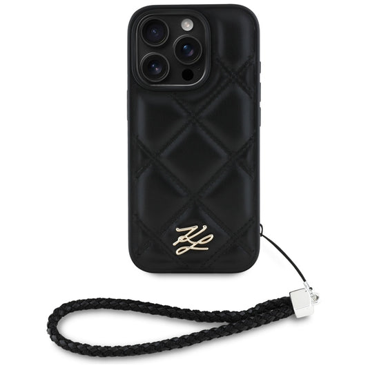 Θήκη για Apple iPhone 16 Pro, Karl Lagerfeld, Quilted Initial Logo & Chain Strap, Μαύρη