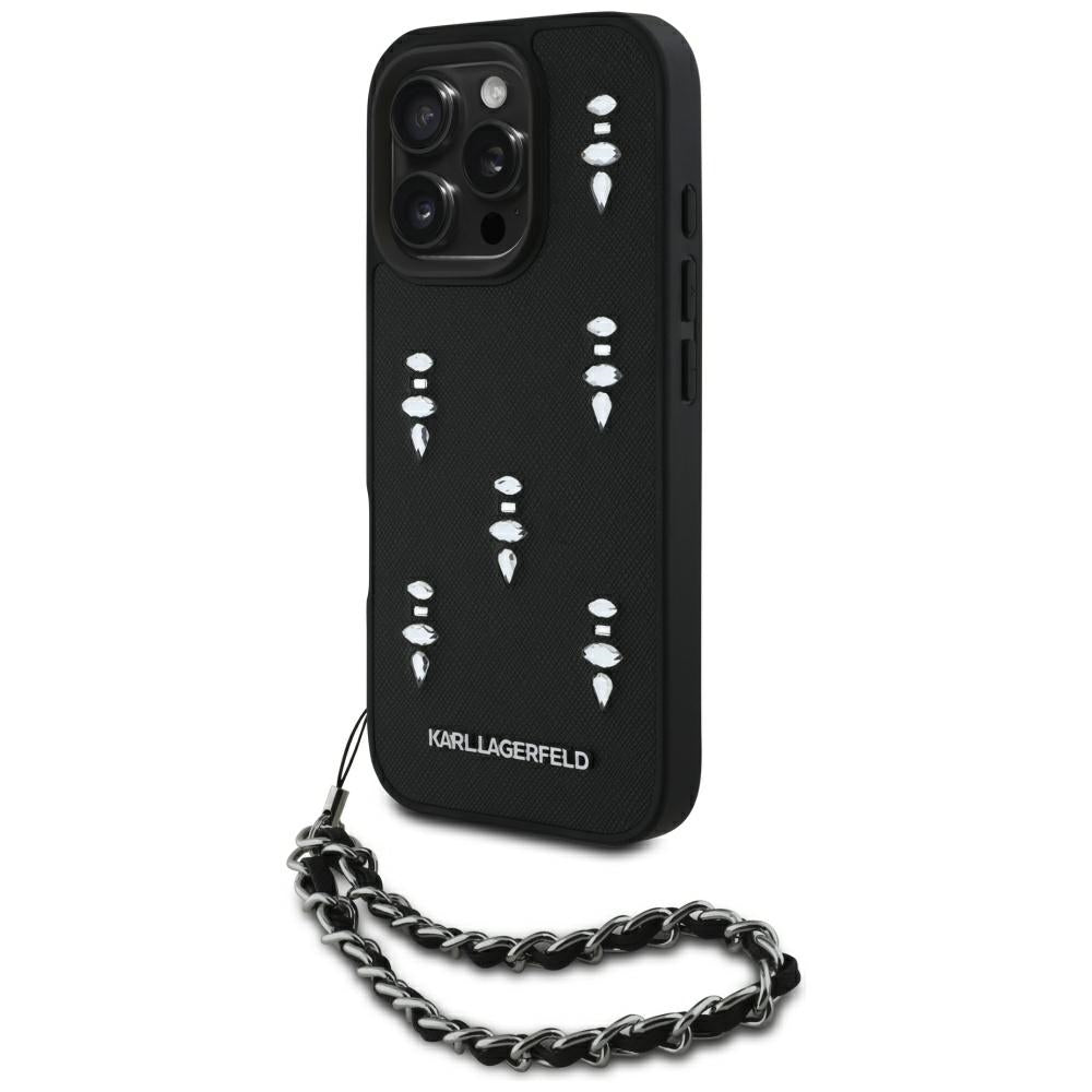 Θήκη για Apple iPhone 16 Pro, Karl Lagerfeld, Saffiano Crystals & Charm, Μαύρη