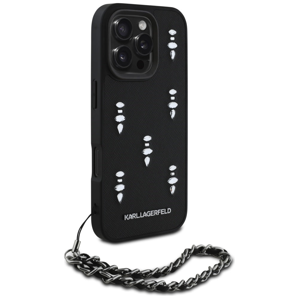 Θήκη για Apple iPhone 16 Pro, Karl Lagerfeld, Saffiano Crystals & Charm, Μαύρη