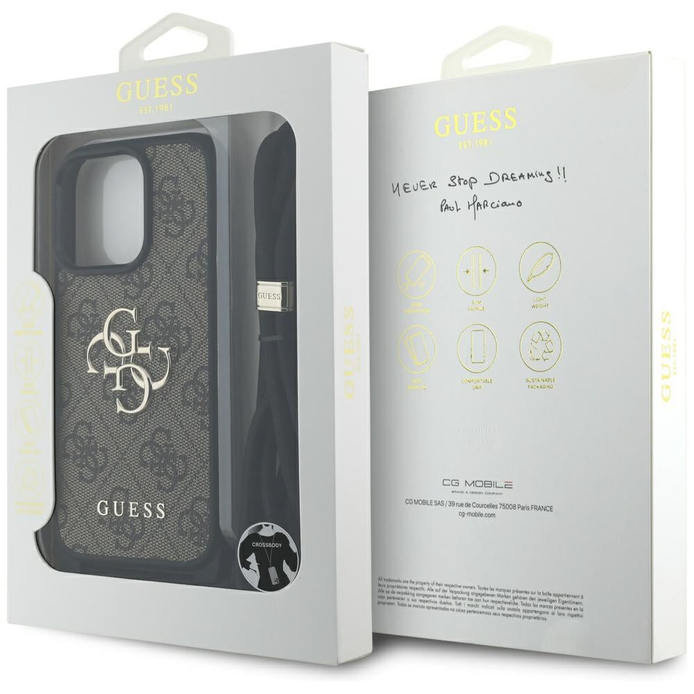 Θήκη για Apple iPhone 16 Pro Max, Guess, 4G CBDY Big Logo with Cord Strap, Καφέ