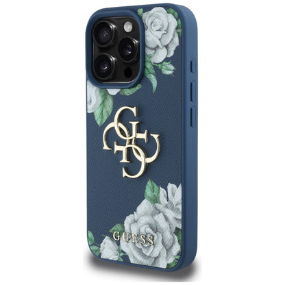 Θήκη για Apple iPhone 16 Pro Max, Guess, 4G Grained Roses Big Logo, Μπλε