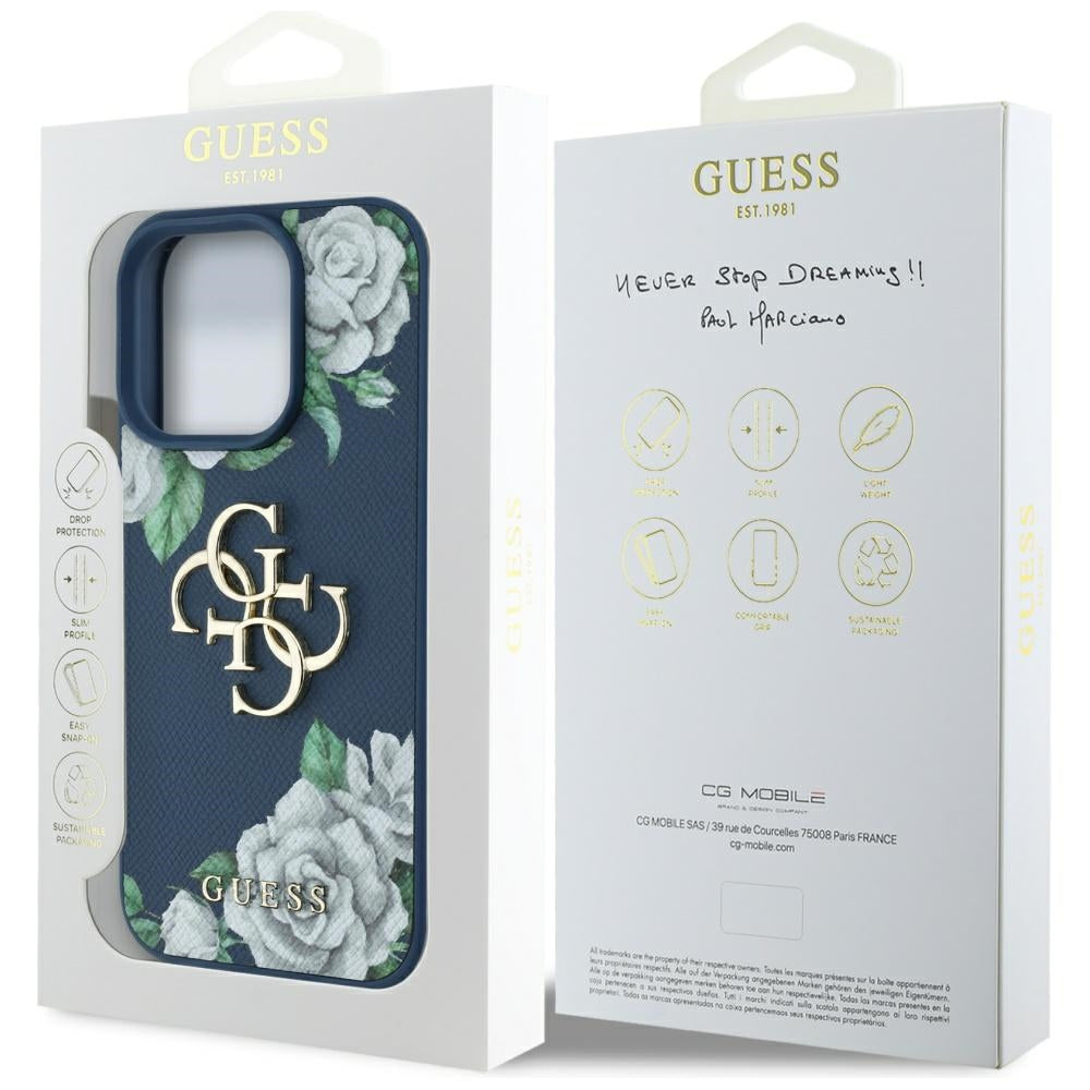 Θήκη για Apple iPhone 16 Pro Max, Guess, 4G Grained Roses Big Logo, Μπλε