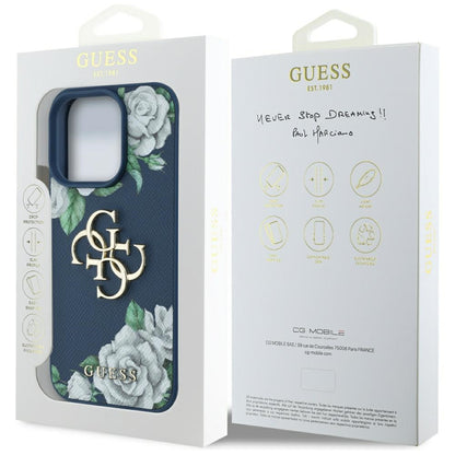 Θήκη για Apple iPhone 16 Pro Max, Guess, 4G Grained Roses Big Logo, Μπλε