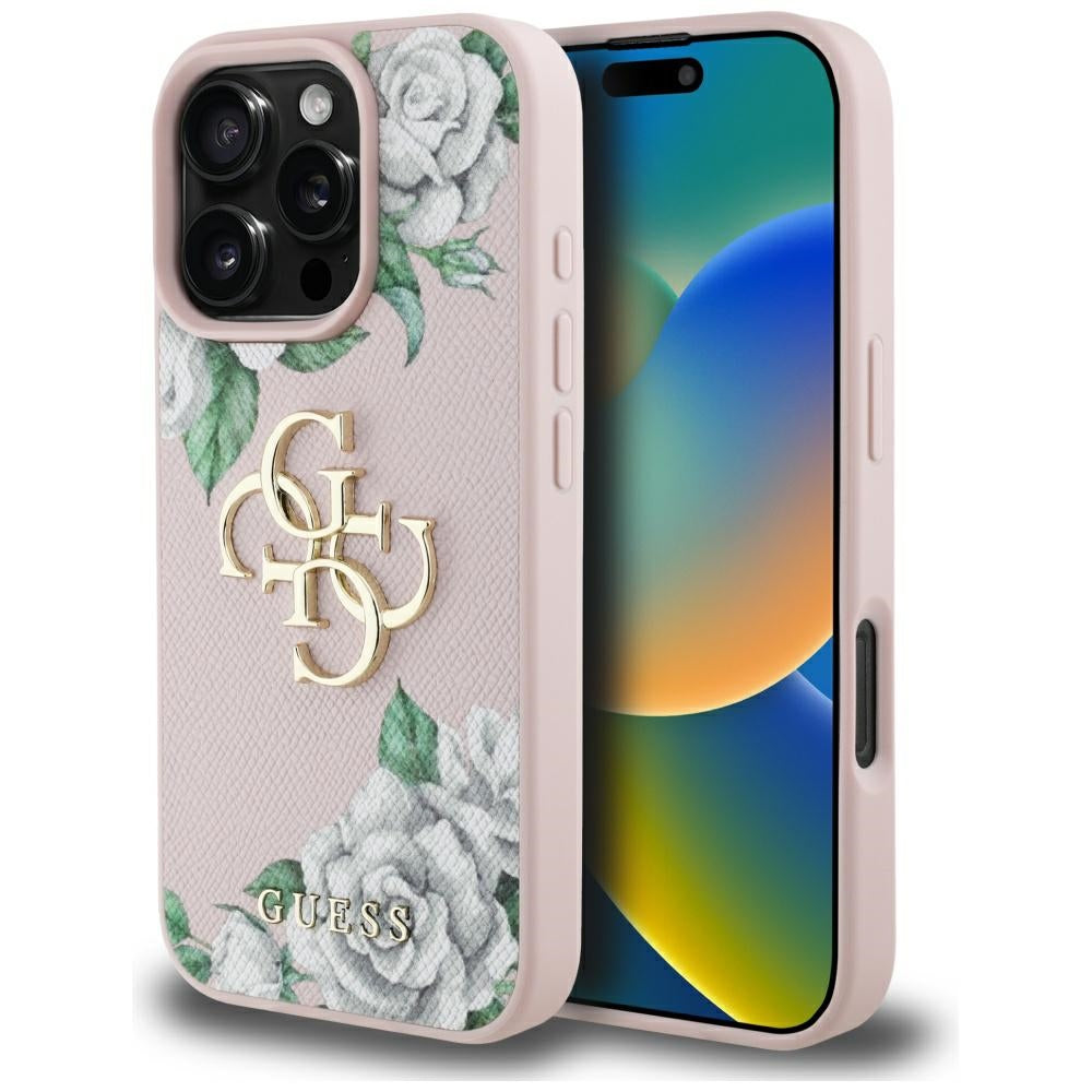 Θήκη για Apple iPhone 16 Pro Max, Guess, 4G Grained Roses Big Logo, Ροζ