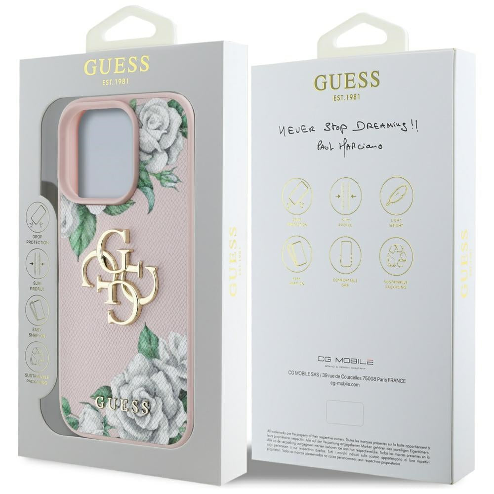 Θήκη για Apple iPhone 16 Pro Max, Guess, 4G Grained Roses Big Logo, Ροζ