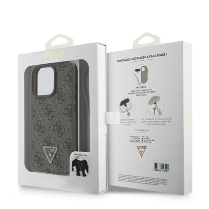 Θήκη για Apple iPhone 16 Pro Max, Guess, Crossbody 4G Triangle Strass, Καφέ