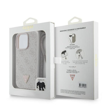 Case for Apple iPhone 16 Pro Max, Guess, Crossbody 4G Triangle Strass, Pink