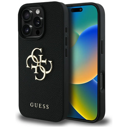 Θήκη για Apple iPhone 16 Pro Max, Guess, Grained Big 4G Logo Small Classic Logo, Μαύρη