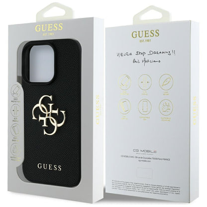 Θήκη για Apple iPhone 16 Pro Max, Guess, Grained Big 4G Logo Small Classic Logo, Μαύρη