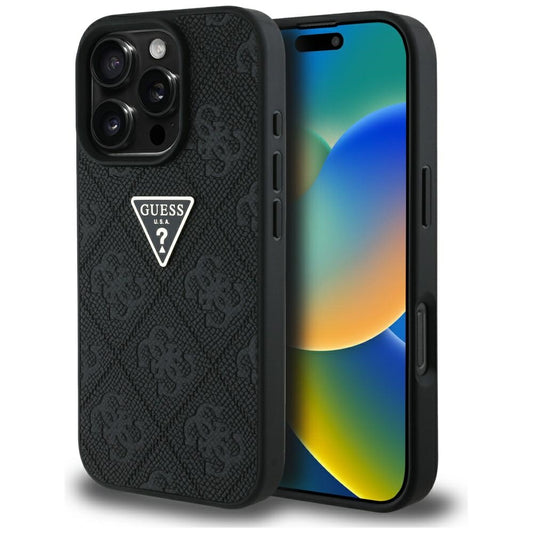 Θήκη για Apple iPhone 16 Pro Max, Guess, Hot Stamp 4G Pattern Triangle Logo, Μαύρη
