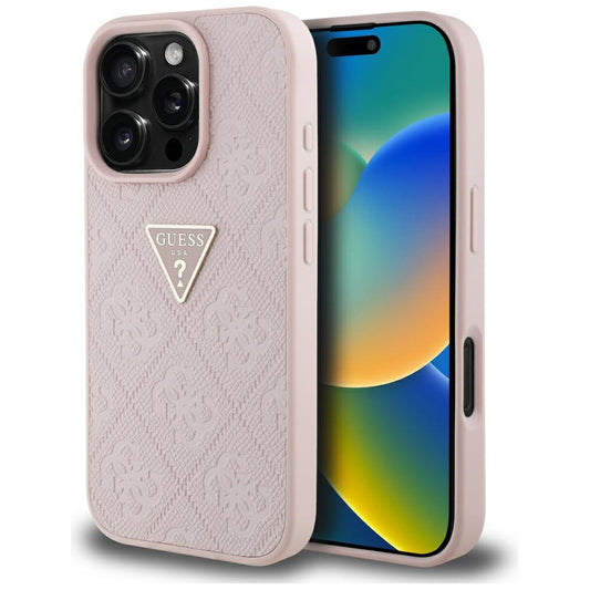 Θήκη για Apple iPhone 16 Pro Max, Guess, Hot Stamp 4G Pattern Triangle Logo, Ροζ
