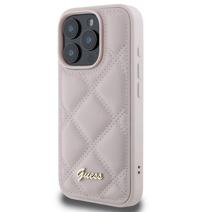 Θήκη για Apple iPhone 16 Pro Max, Guess, Quilted Metal Logo, Ροζ