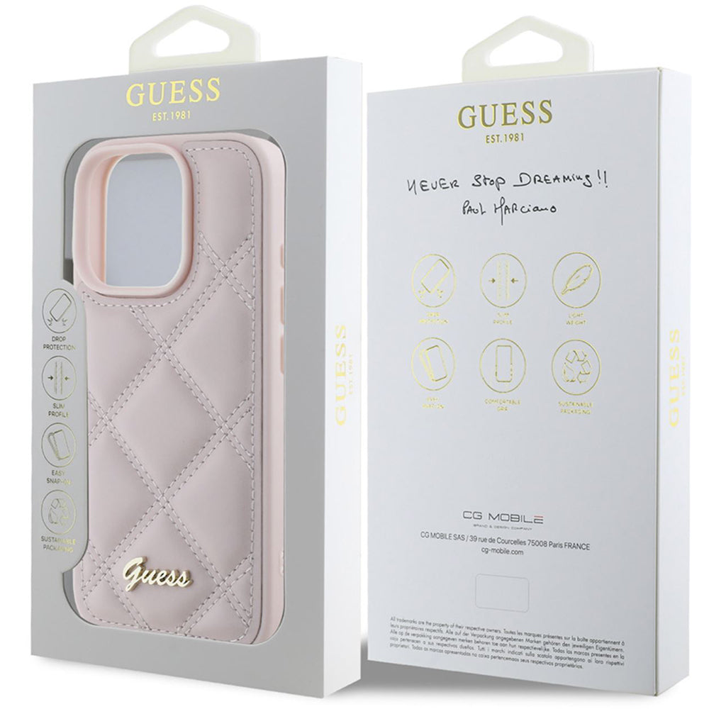 Θήκη για Apple iPhone 16 Pro Max, Guess, Quilted Metal Logo, Ροζ