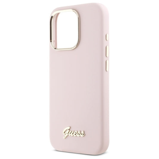 Θήκη για Apple iPhone 16 Pro Max, Guess, Script Metal Logo & Frame, Ανοιχτό Ροζ