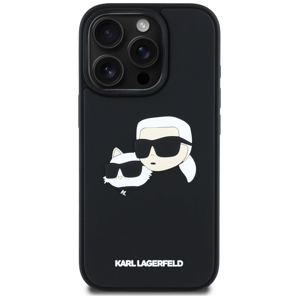 Θήκη για Apple iPhone 16 Pro Max, Karl Lagerfeld, 3D Rubber Karl & Choupette, Μαύρη
